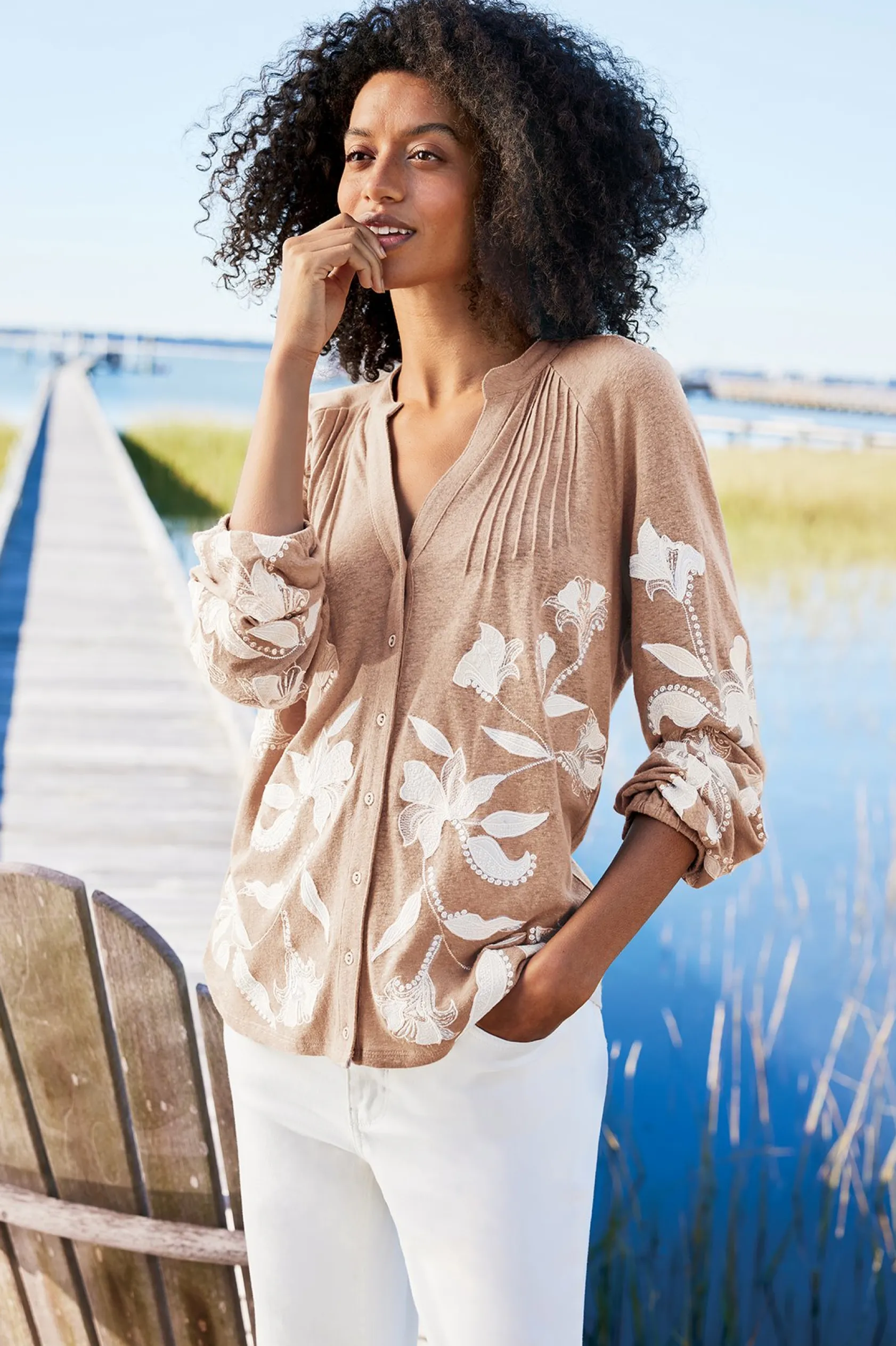 Soft Surroundings Alva Embroidered Knit Top