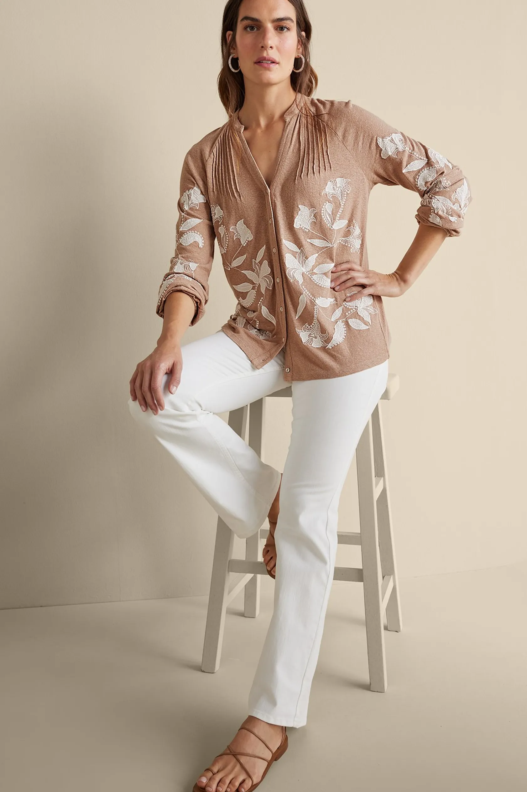 Soft Surroundings Alva Embroidered Knit Top
