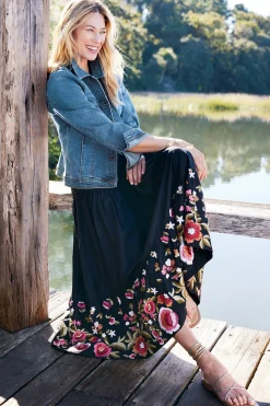 Soft Surroundings Cindi Embroidered Maxi Skirt
