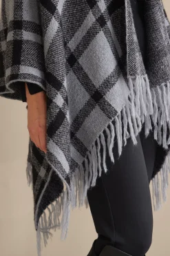 Soft Surroundings Demetria Plaid Poncho with Fur Collar