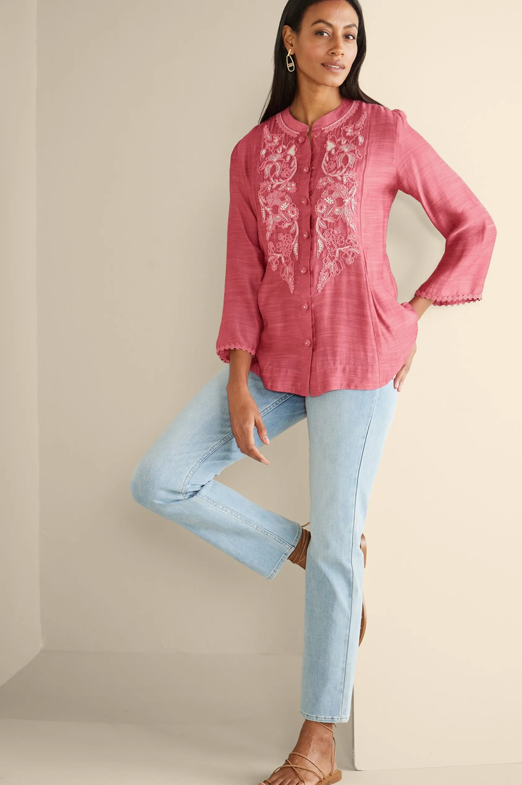 Soft Surroundings Kateri Soutache Embroidered Top