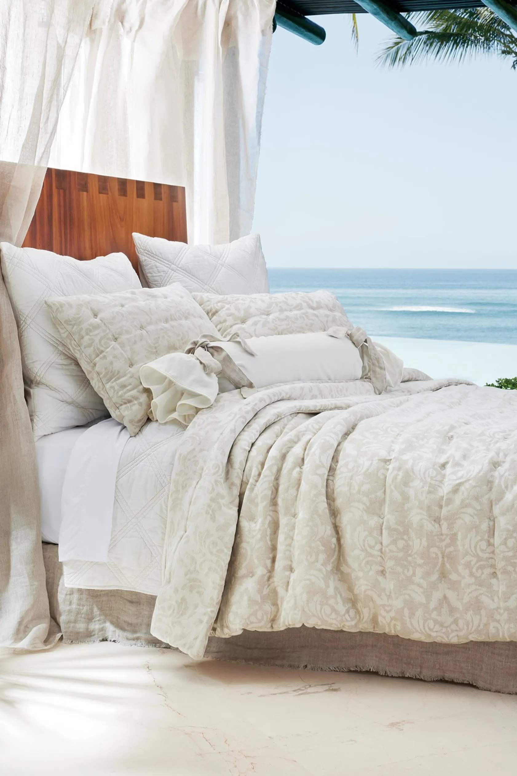 Soft Surroundings Lorena Velvet Bolster with Linen Tie