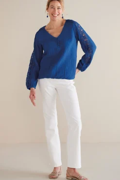 Soft Surroundings Petites Melinda Gauze & Crochet Top