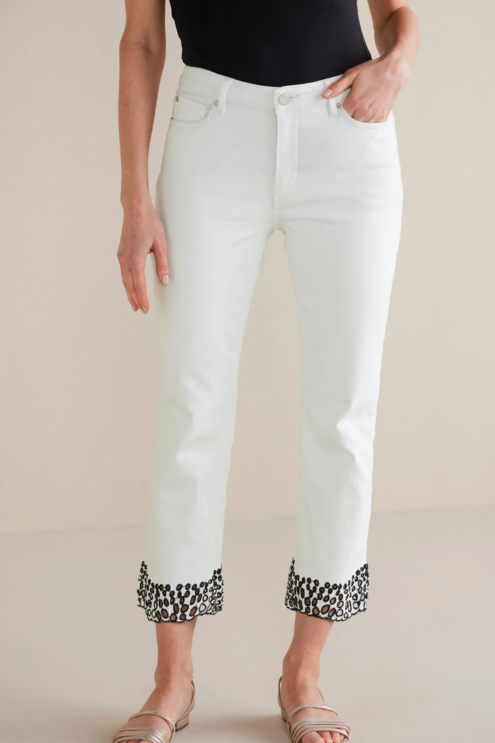 Soft Surroundings Solene Eyelet Denim Crop Jeans